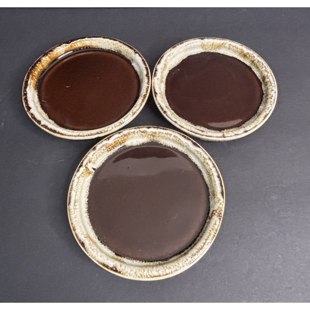 3 Pfaltzgraff Gourmet Coasters Brown Drip Glaze 4.25" Made in USA Vintage READ